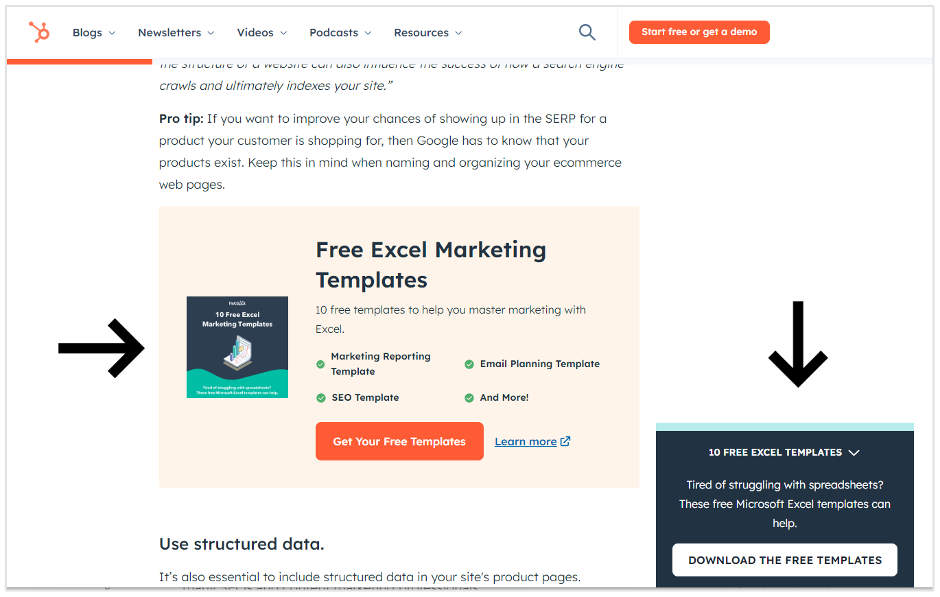 hubspot linkable asset in content